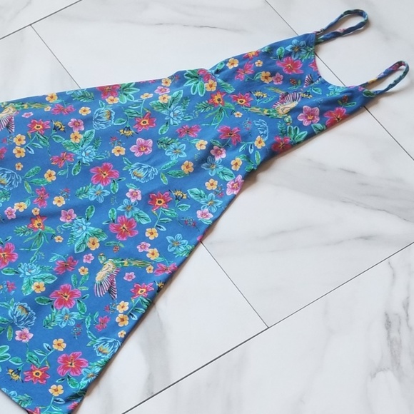 Old Navy Blue Floral Fit & Flare Cami Dress, Sz 8 - Picture 3 of 8
